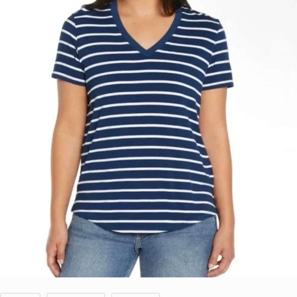 GAP Women's Short Sleeve V-Neck Striped Top Size XLarge NEW